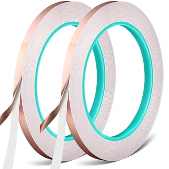 Copper Foil Tape, Selizo 2 Packs Copper Adhesive Tape Strip with Double-Sided Conductive for Stained Glass, EMI Shielding, Paper Circuits, DIY Home Decor, Soldering, Electrical Repairs