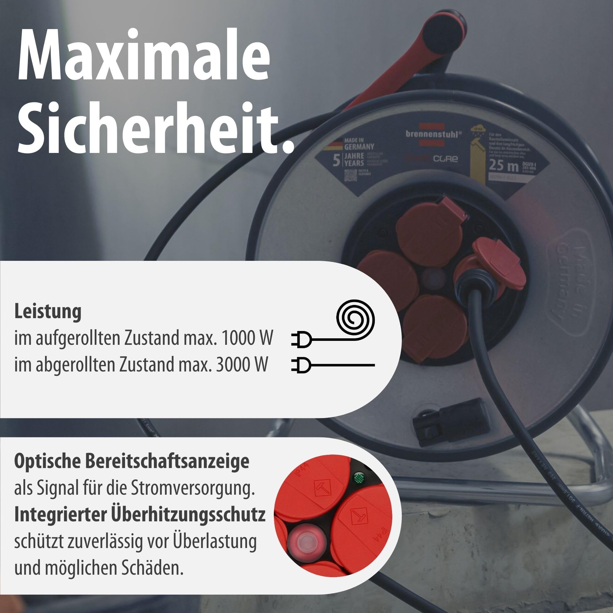 Brennenstuhl Professional SteelCore Kabeltrommel SC 2200 IP44 (25m H07RN-F 3G2,5, Trommelkörper aus Stahlblech, Baustelleneinsatz und ständiger Einsatz im Freien, Made in Germany)