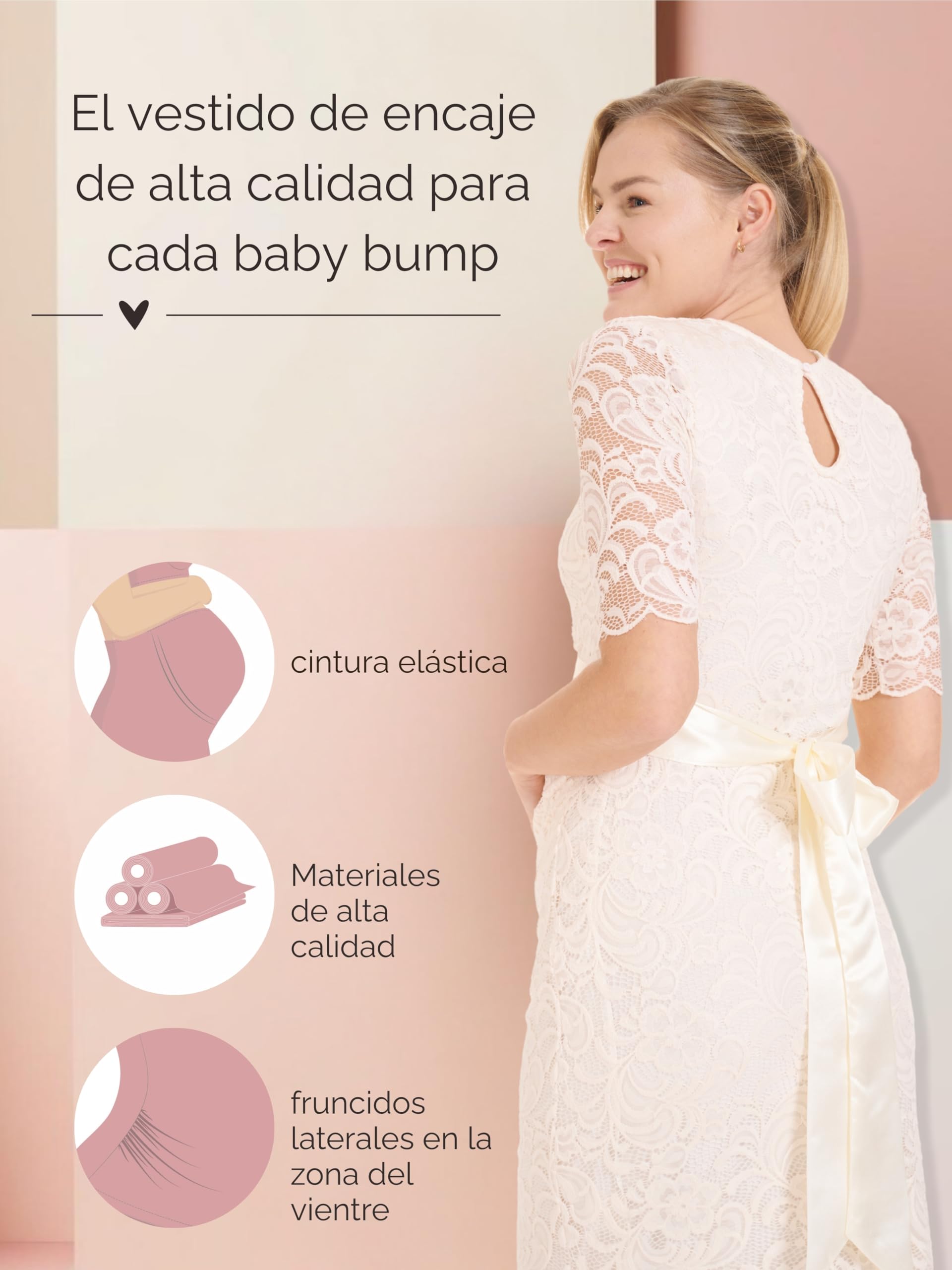 Herzmutter Vestido premamá - Vestido de Maternidad - Embarazada - para Fiesta Mujer - Ocasiones Especiales - Novia - con Encaje - Verano - Corta - 6200