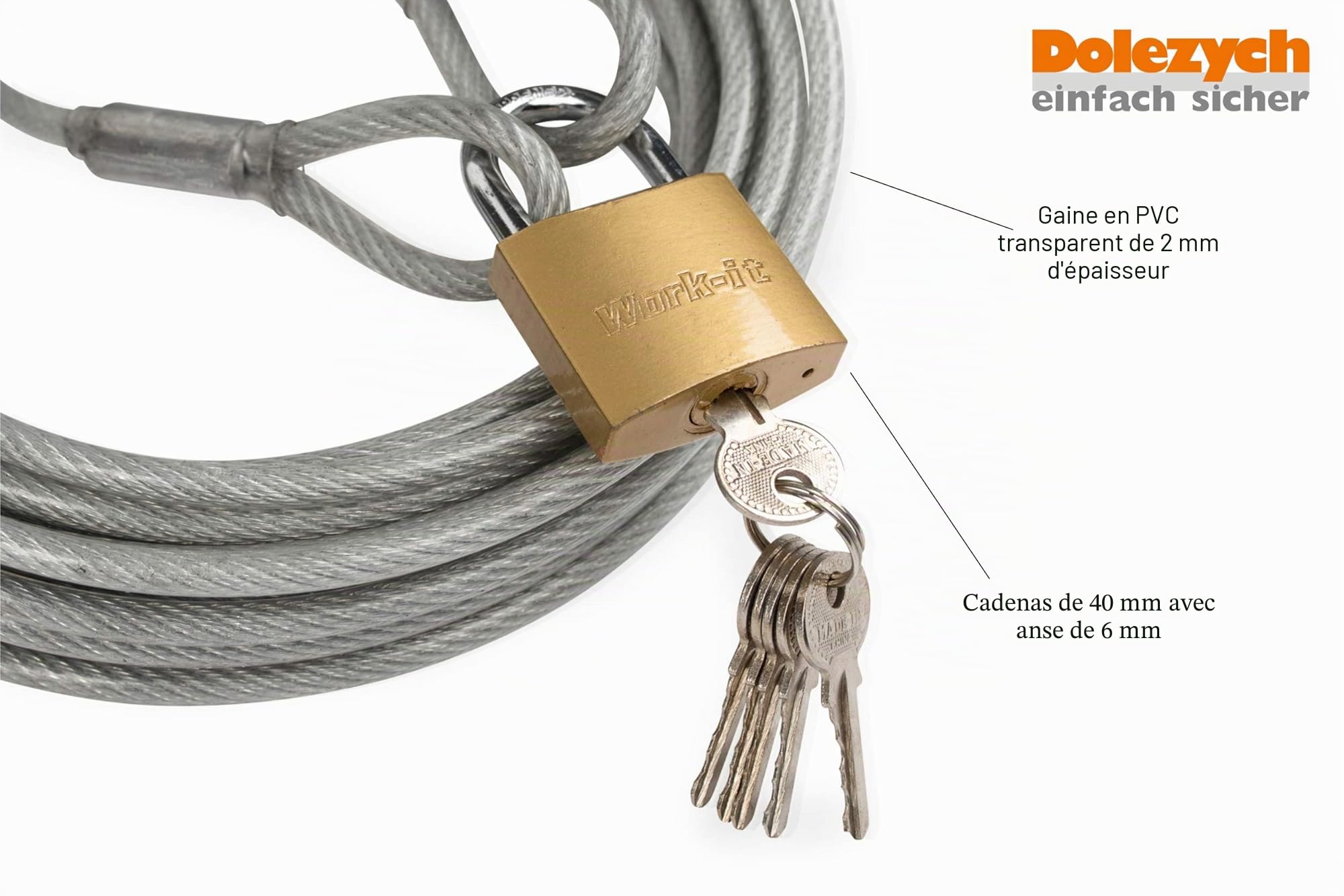 Câble Antivol pour Gastronomie et Meubles de Jardin Dolezych, Longueur 10 m, Transparent