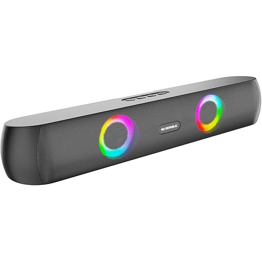 Nu Republic Party Box 160 Bluetooth Soundbar with X-Bass Technology, 52mm Dual Dynamic Drivers, 16W Output, Upto 10 Hrs Playtime, Multiple RGB LED Lights, USB Port, Bluetooth 5.3v (Black, 2.0 Channel)