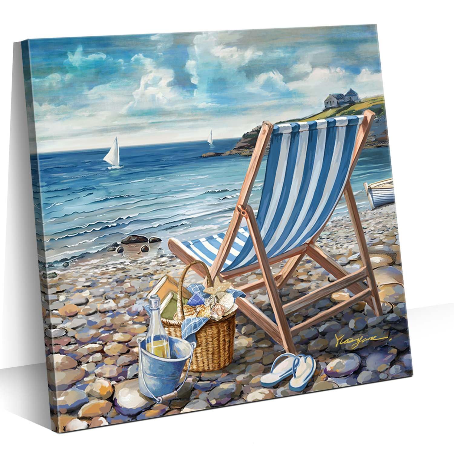 YUEYARIT Bathroom Decor, Ocean Style Wall Art, Seaside Picture Canvas Print