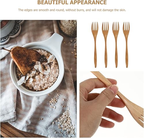 Miniatura 6 de Hemoton Tenedor de madera japonés para pastelería, tenedores para servir, tenedores de cubiertos, tenedores de madera para cocinar tortas, tenedores