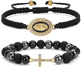 Cross Bracelet for Women - Catholic Bracelet with Natural White Stone & Braided Cord, Religious Gifts for Christian Man Women, Faith Jewelry with Cross & Virgin Mary Charms