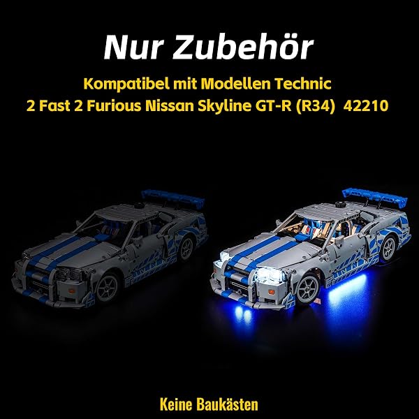 Kit di illuminazione LED decorativo compatibile con Lego 2 Fast 2 Furious Nissan Skyline GT-R (R34) Car 42210 (senza modello) - 2