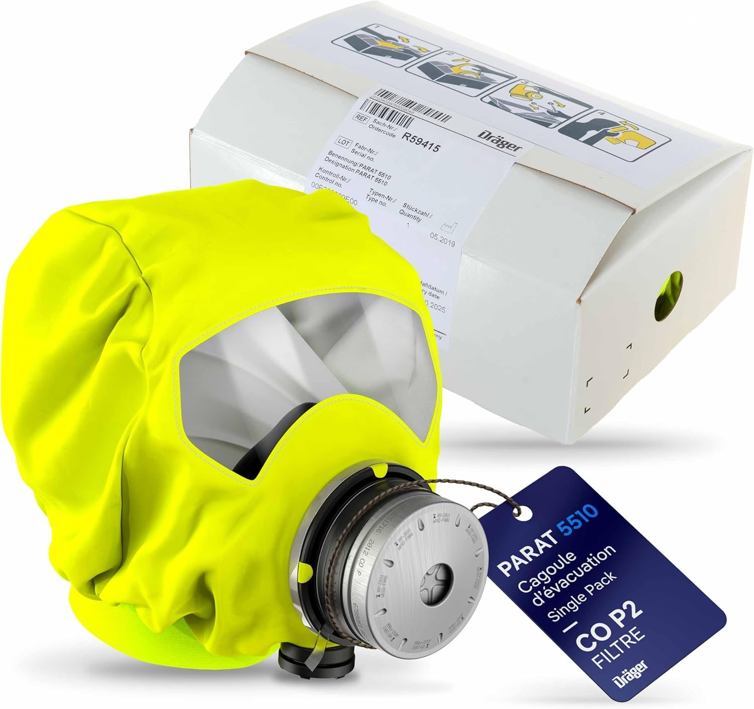 Dräger PARAT 5510: Masque Protection Respiratoire Antifumée avec Filtre CO P2