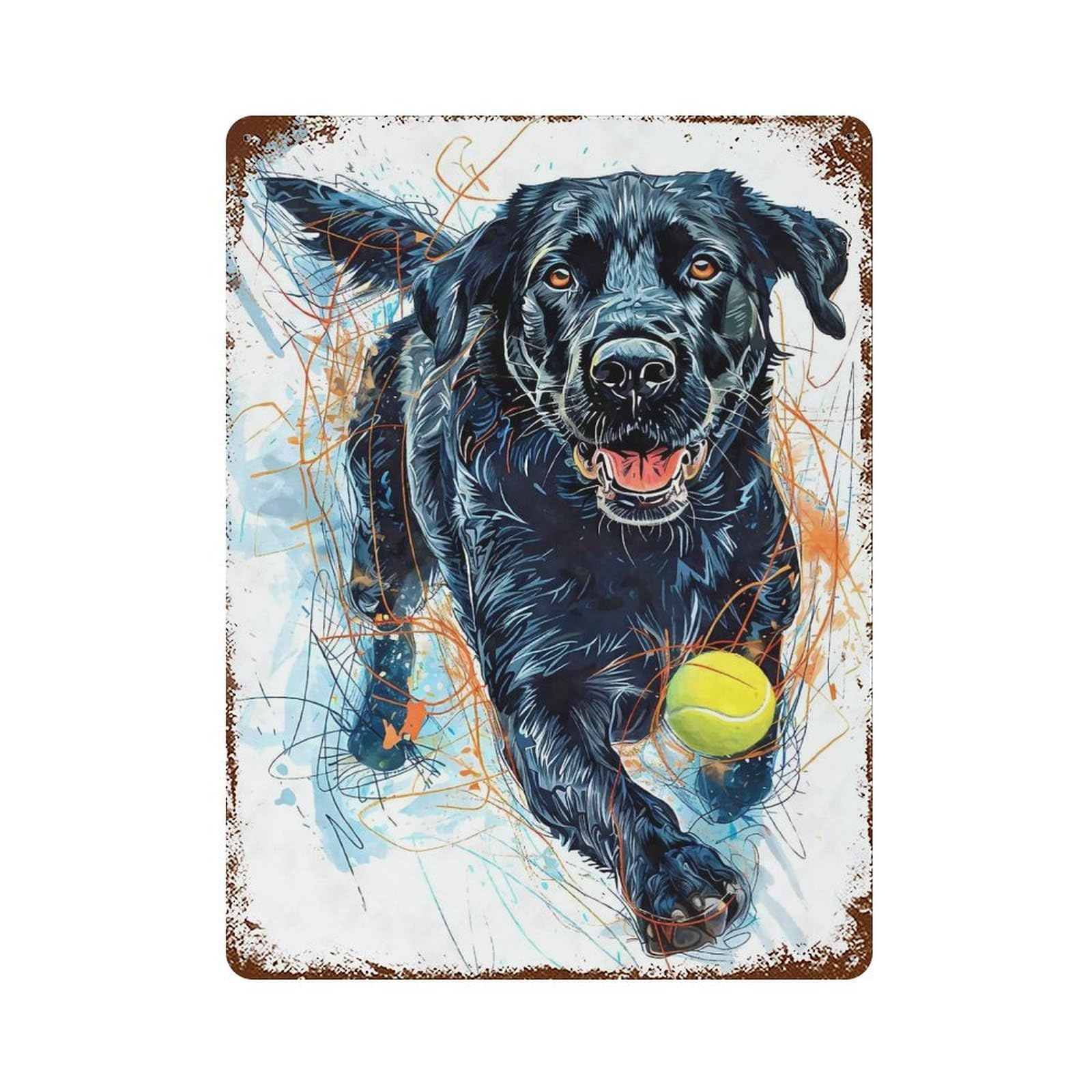 Labrador Retriever Ball Vintage Rust Metal Sign 15.7"x11.8", Shabby Chic Decor for Garage, Pub Or Kitchen