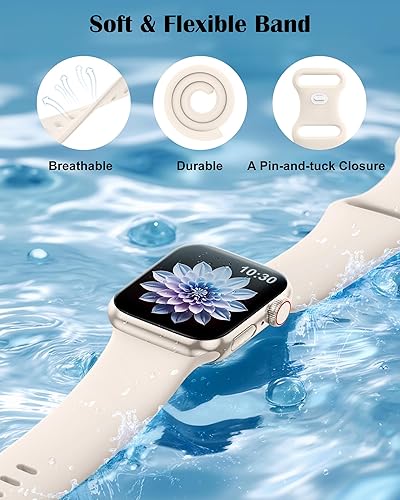 Miniatura 2 de TreasureMax Sport Band Compatible with Apple Watch Bands 38mm 40mm 41mm 42/44mm 45mm 46mm 49mm Starlight, Soft Silicone Strap Compatible for Apple