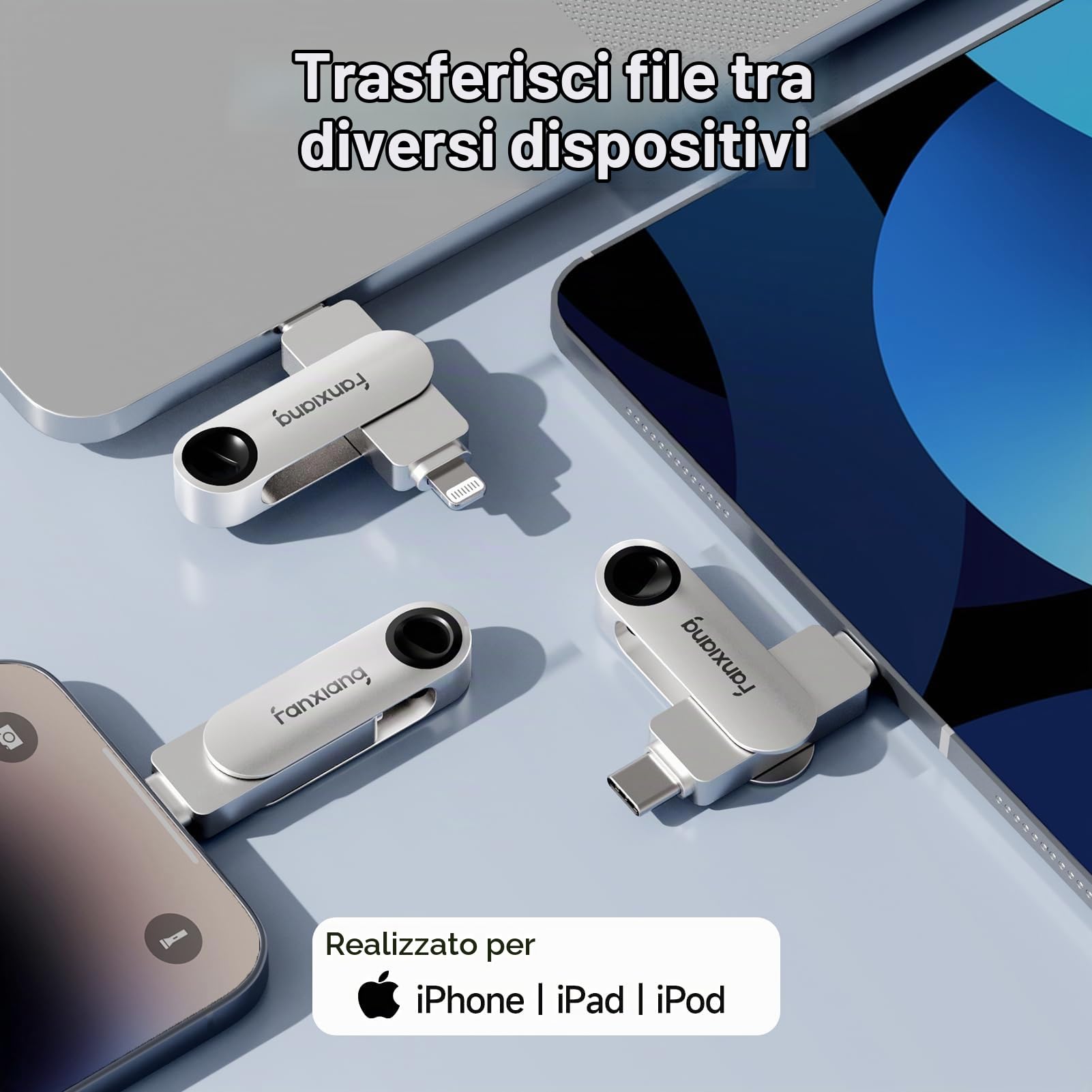 fanxiang 512GB Chiavetta USB Pen Drive,USB 3.2 Gen1 Type-C + Lightning USB C Flash USB Drive,Fino a 95MB/S Chiavetta USB 64GB,Supporto per il backup delle foto live di Apple(F385)