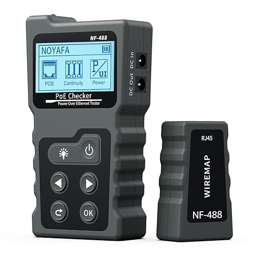 Network RJ45 Tester, VXSCAN POE Ethernet Tester for Power Over Ethernet, Network Cable Tester RJ45 Continuity Checking, DC Power, Switch Loop-Back Test