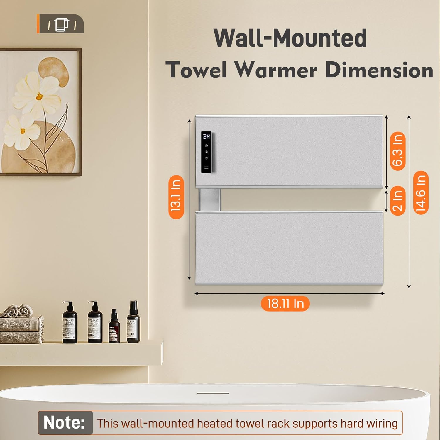 Wall Mounted Towel Warmer Rack with Adjustable Temperature (104-140°F) and Timer Control, Fast Heating Electric Towel Heater for Bathroom 18.11" x 13.11", 1 Year Warranty