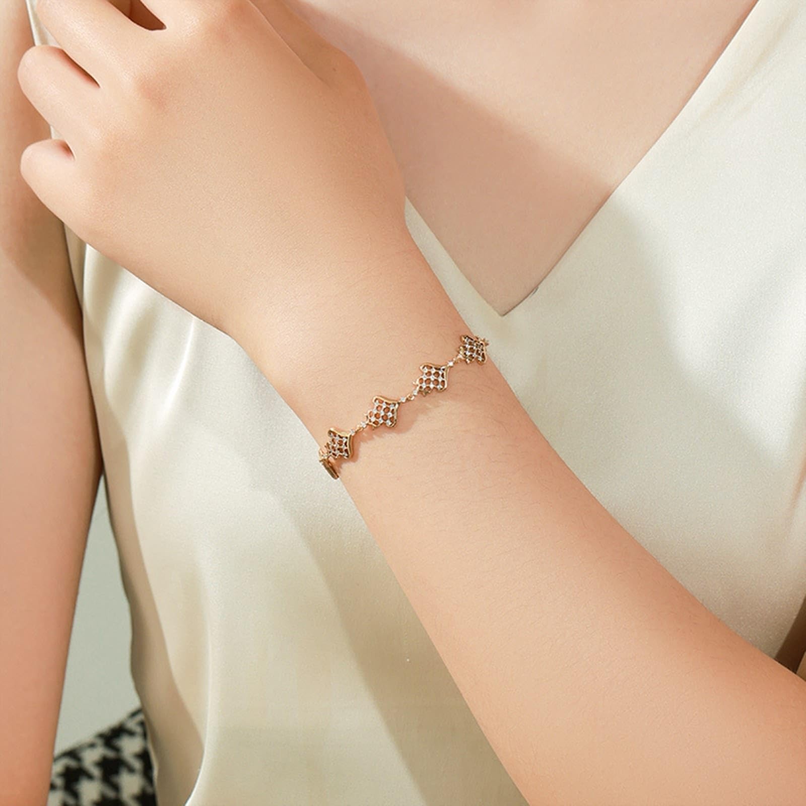 Echter Schmuck Armband Gelbgold 9K/14K/18K mit Moissanit, Herz Blumen Form