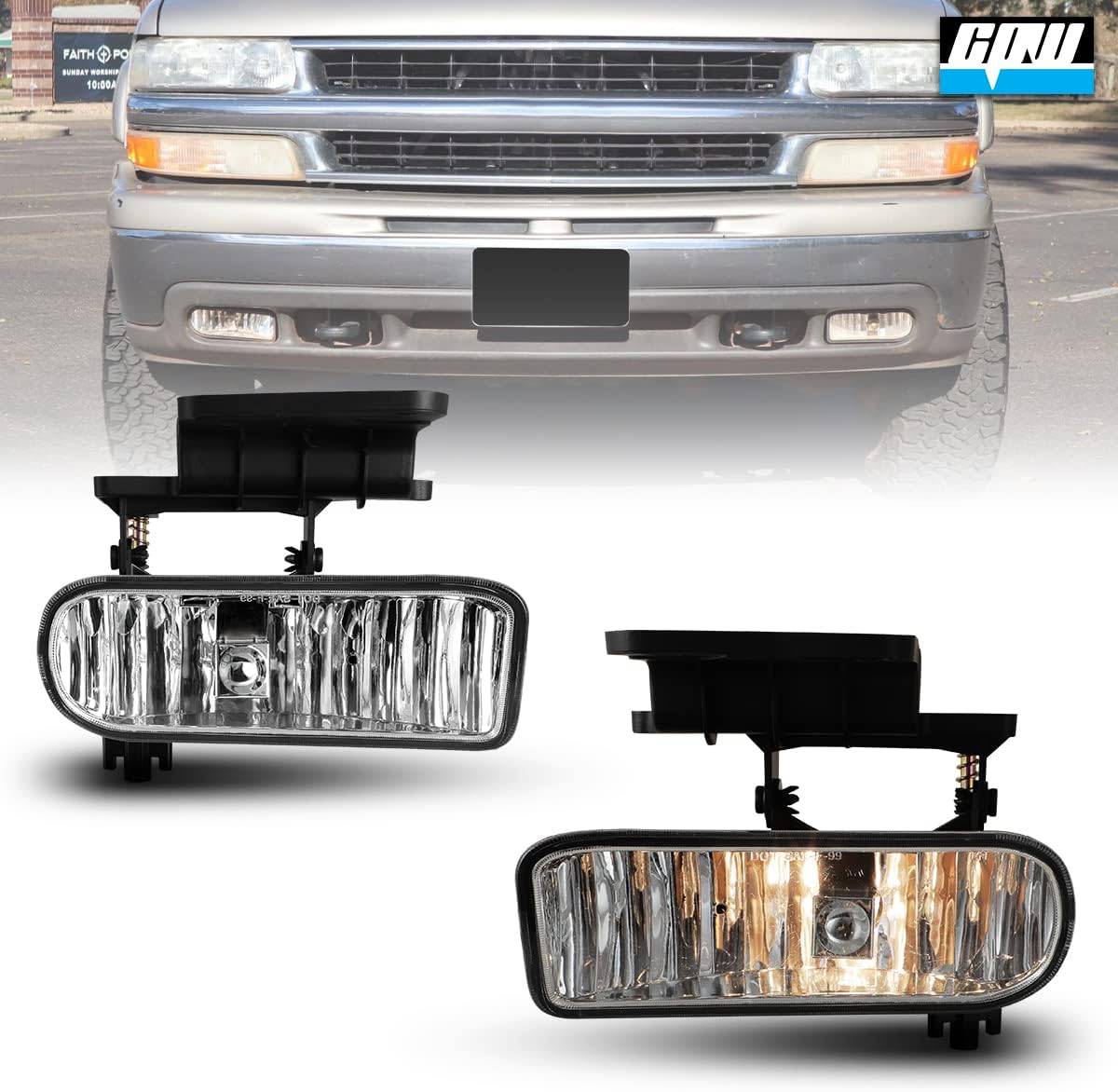 CPW Fog Lights Compatible with 1999-2002 Chevrolet Silverado 1500 1500HD 2500 2500HD 3500 2000-2006 Chevrolet Suburban 1500 2500 2000-2001 2006 Chevrolet Tahoe Driving Fog Lights (Clear)