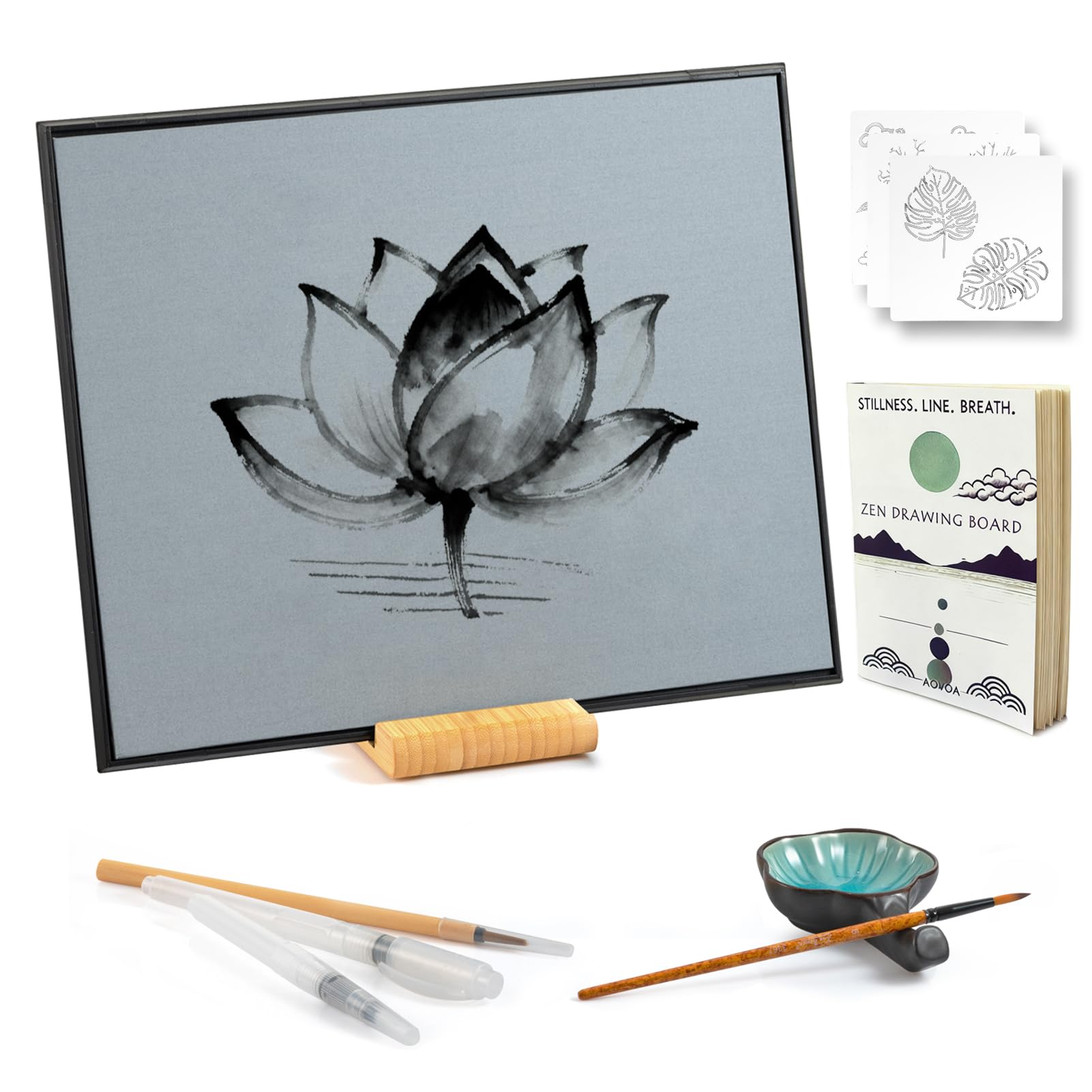AOVOA Zen Buddha Water Painting Board with Drawing & Breathing Guide - Relaxing Water Drawing Art Set with Brushes and Stencils - Great for Meditation & Mindfulness Practice - Creative Gift