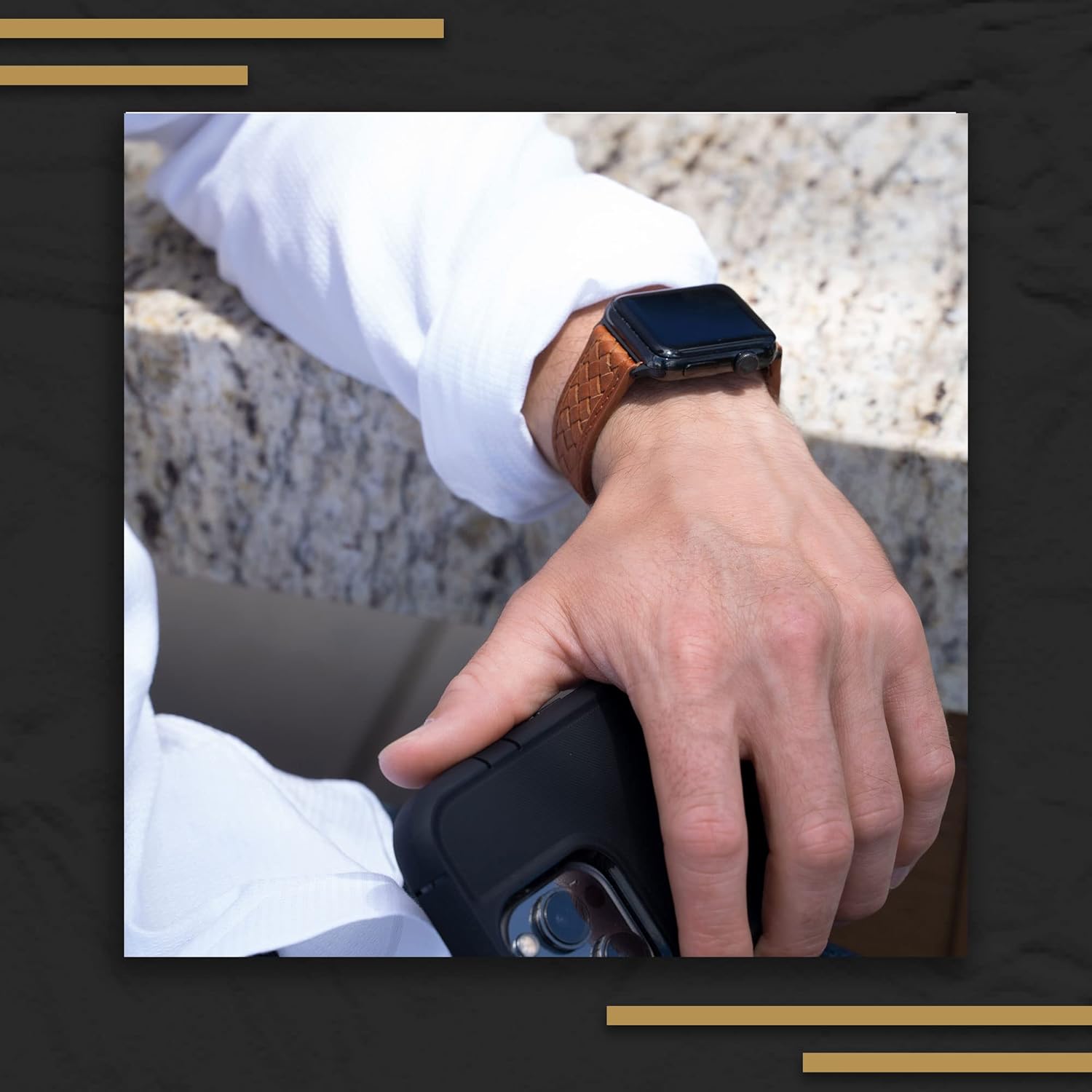 Divoti Woven Leather Watch Bands for Watch | Leather Watch Strap for all Series Apple Watch - 45/44/42-MM or 41/40/38-MM | Stainless Steel Tang Buckle Clasp | Adjustable, Hypoallergenic