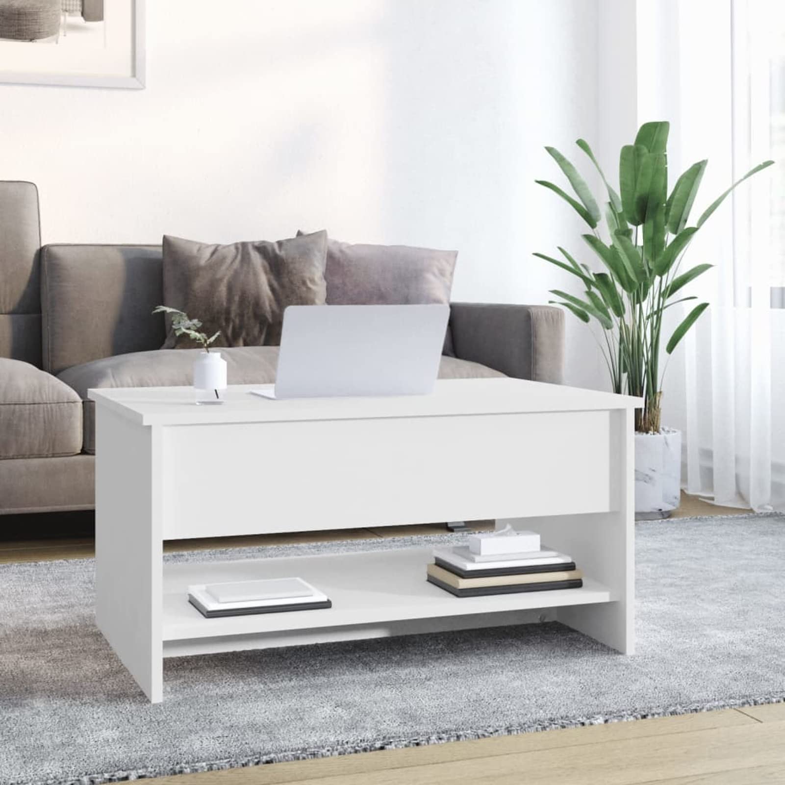 Homgoday Table basse blanche 80 x 50 x 40 cm en bois d'ingénierie, table d'appoint pour canapé, table d'appoint pour salon, salle de réception d'invités, chambre à coucher et mobilier de bureau