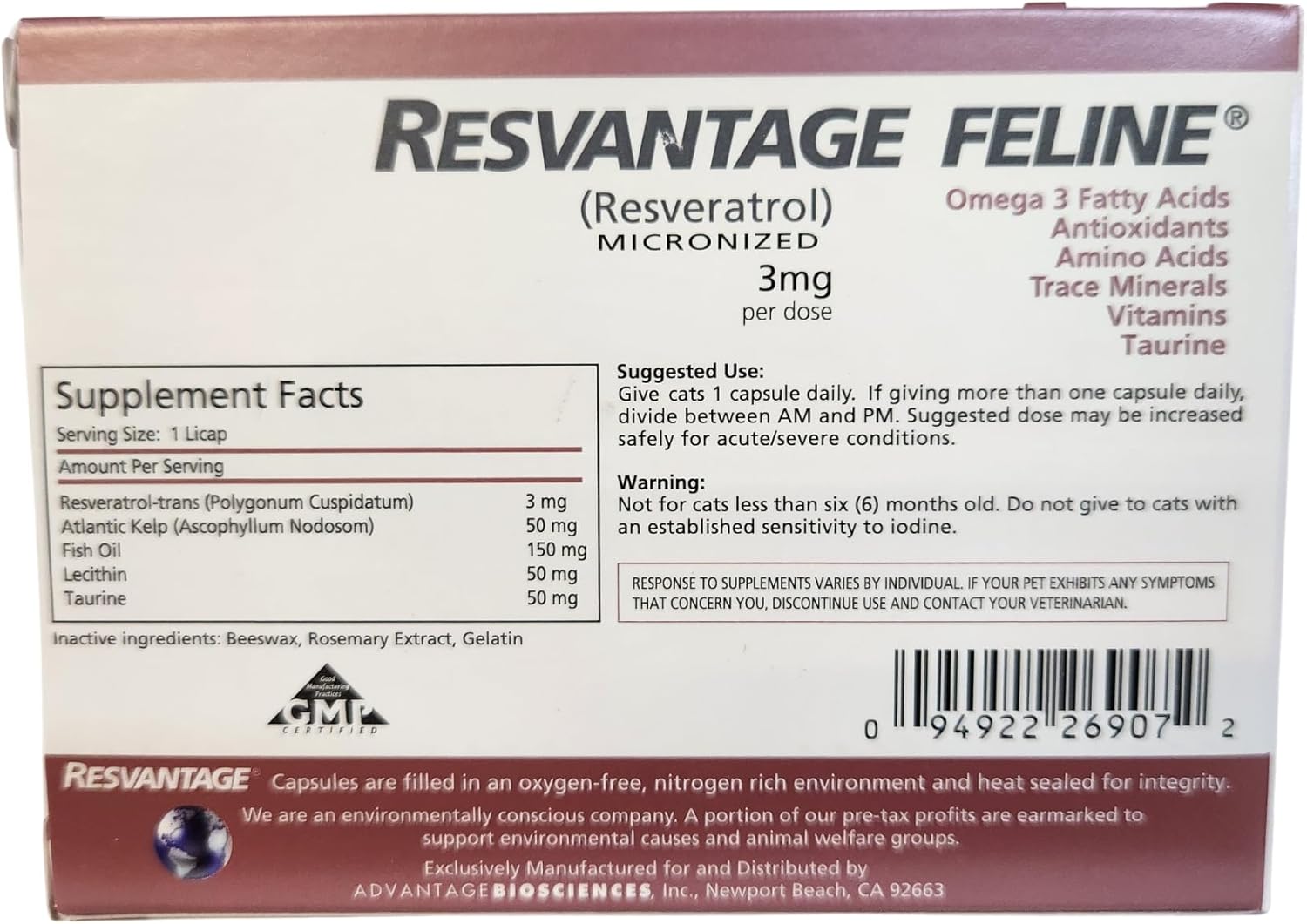 Feline - Resveratrol - The Longevity Supplement for Cats - 30 Capsules
