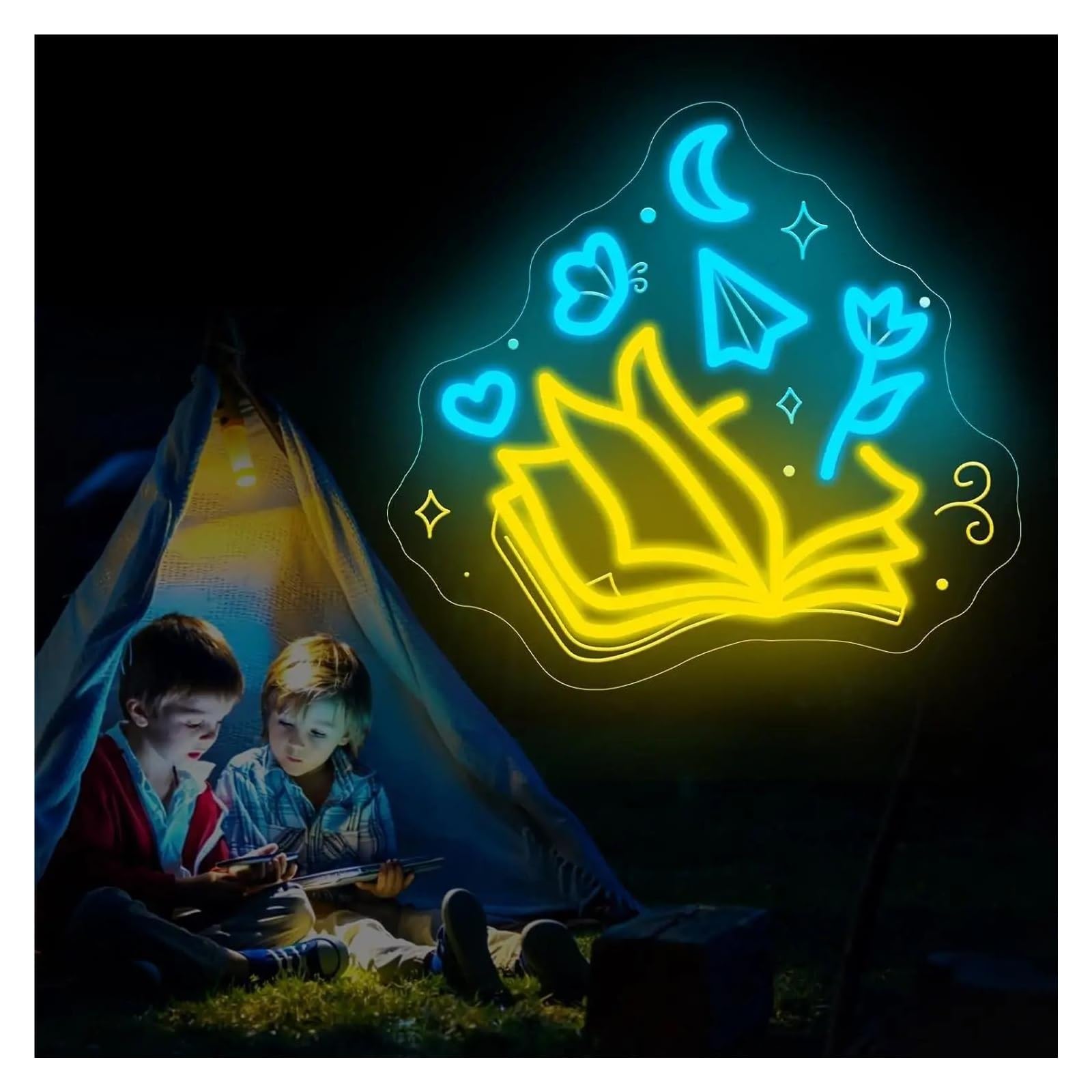 Insegna al Neon Insegna al neon a tema lettura dimmerabile | Libro LED luce USB dimmerabile per camera da letto biblioteca libreria studio arredamento 32cmx34.5cm