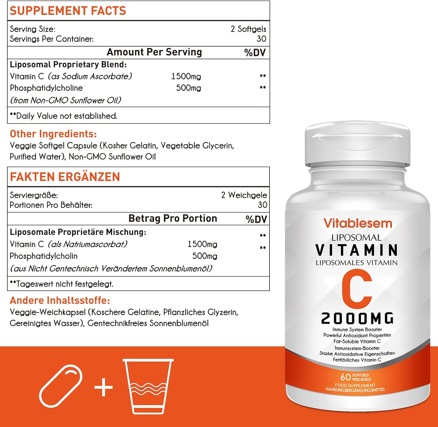 Liposomal Vitamin C Capsules 2000mg - High Strength Gluten Free & Ascorbic Acid - Immune Support Antioxidant Supplement - Non-GMO - Image 5