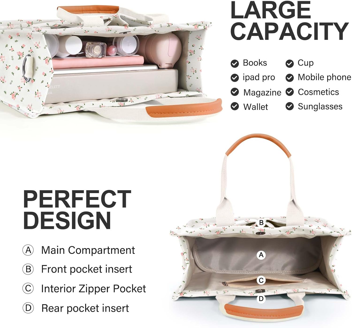 Canvas Tote Bag for Women with Pockets Crossbody Bag Tote Shoulder Handbags Casual Work Bags Everything Tote Bag - Image 3