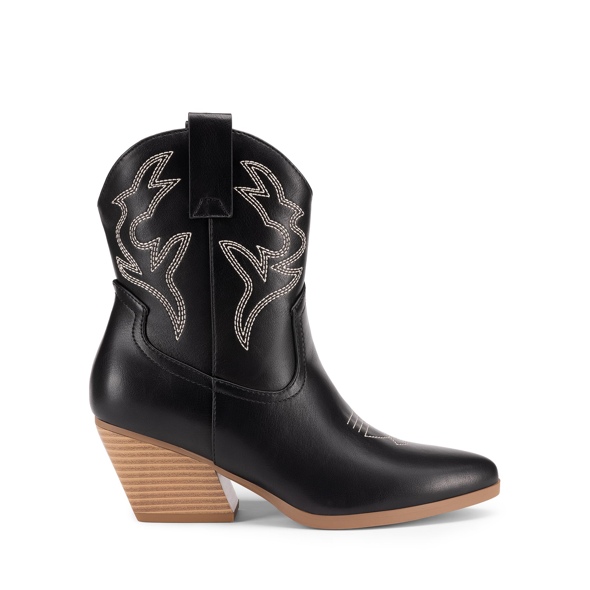DREAM PAIRS Botas de Vaquera para Mujer, Bordadas y Cosidas, Botas Cortas Occidentales con Tacón Bajo y Punta Afilada, Botines Hasta ei Tobillo