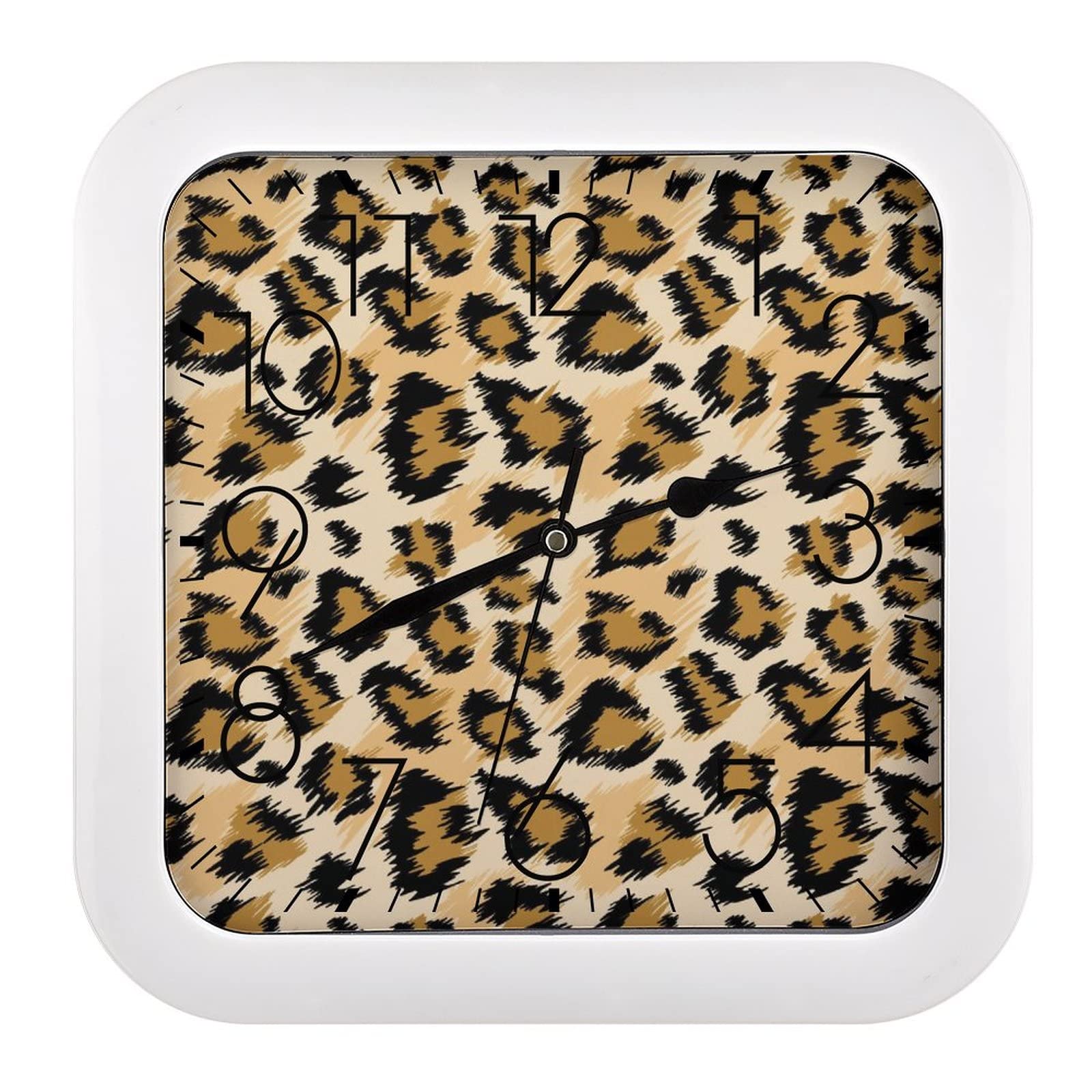 Horloge murale carrée 26x26cm léopard brun grand chiffre salon cuisine