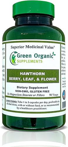 Green Organic Supplements Cápsulas de bayas de espino, hojas, flores, suplementos de espino contienen 90 cápsulas, hierbas naturales de espino para