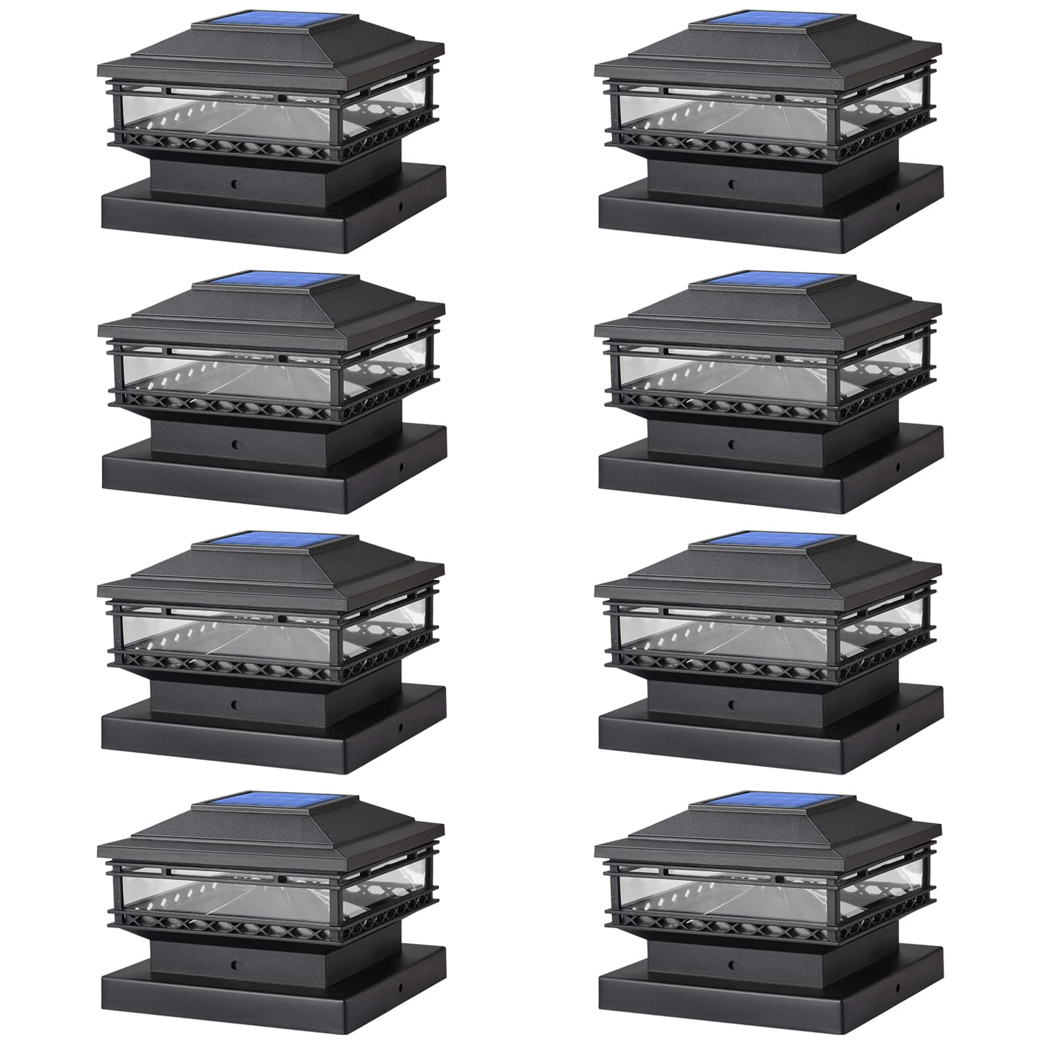 TWINSLUXES Solar Post Cap Lights,25LM Outdoor Fence Post Cap Lights,Waterproof,2 Light Modes,Fit 3.5x3.5/4x4/5x5in Wooden Post or Vinyl,Solar Deck Post Lights for Garden Deck Patio Decoration (8PACK)