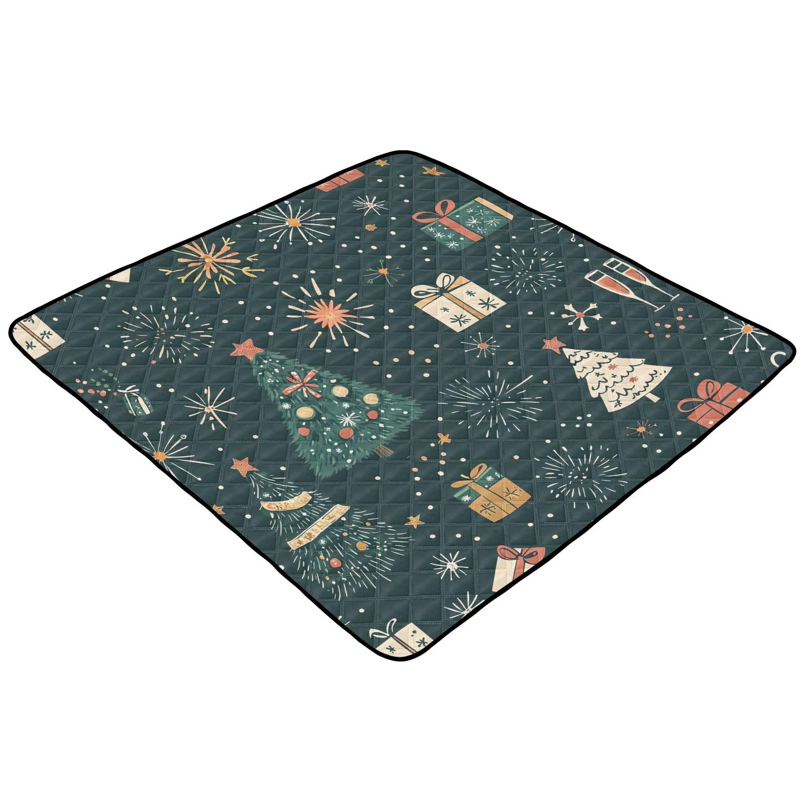 BOESI Doodle Christmas Tree & Gift Box Baby Play Mat, 50“ X 50” Washable Folding Crawling Mat, Baby Floor Mat, Soft, Thick, Non-Slip