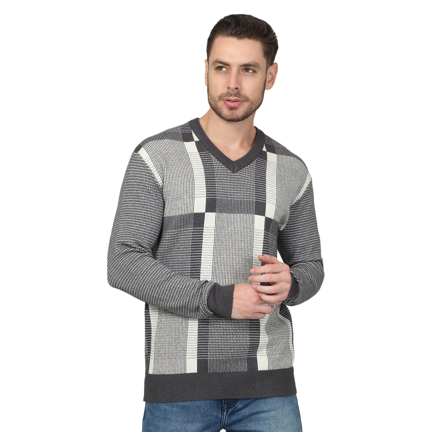cantabil Self Design V-Neck Full Sleeves Regular Fit Mens Casual Sweater | Casual Sweater for Men | Mens Sweater for Winter Wear (P_MSWT00107)-picture-27