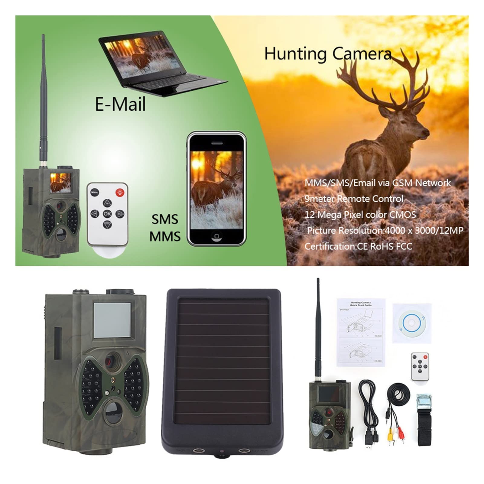 Pannello Solare Trail Camera Solar Panel, Scout Guard Trail Cameras HC300M HC300A Solar Panel Charger External Power for Time Lapse WildCamera Chasse Video Camera(Solar Panel)