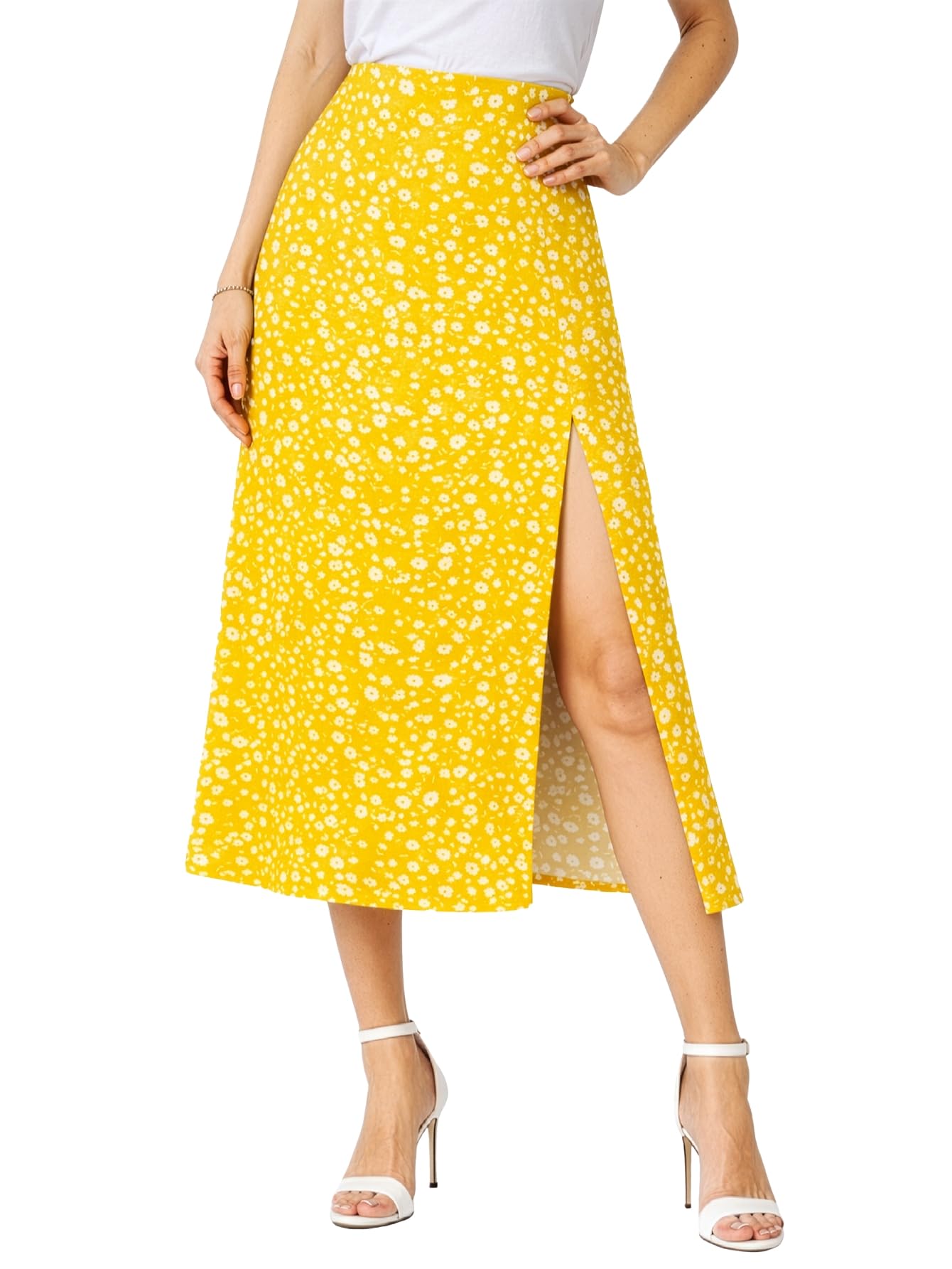 aahwan Solid Split Midi Thigh Floral Printed Skirt for Women's & Girl's-picture-32