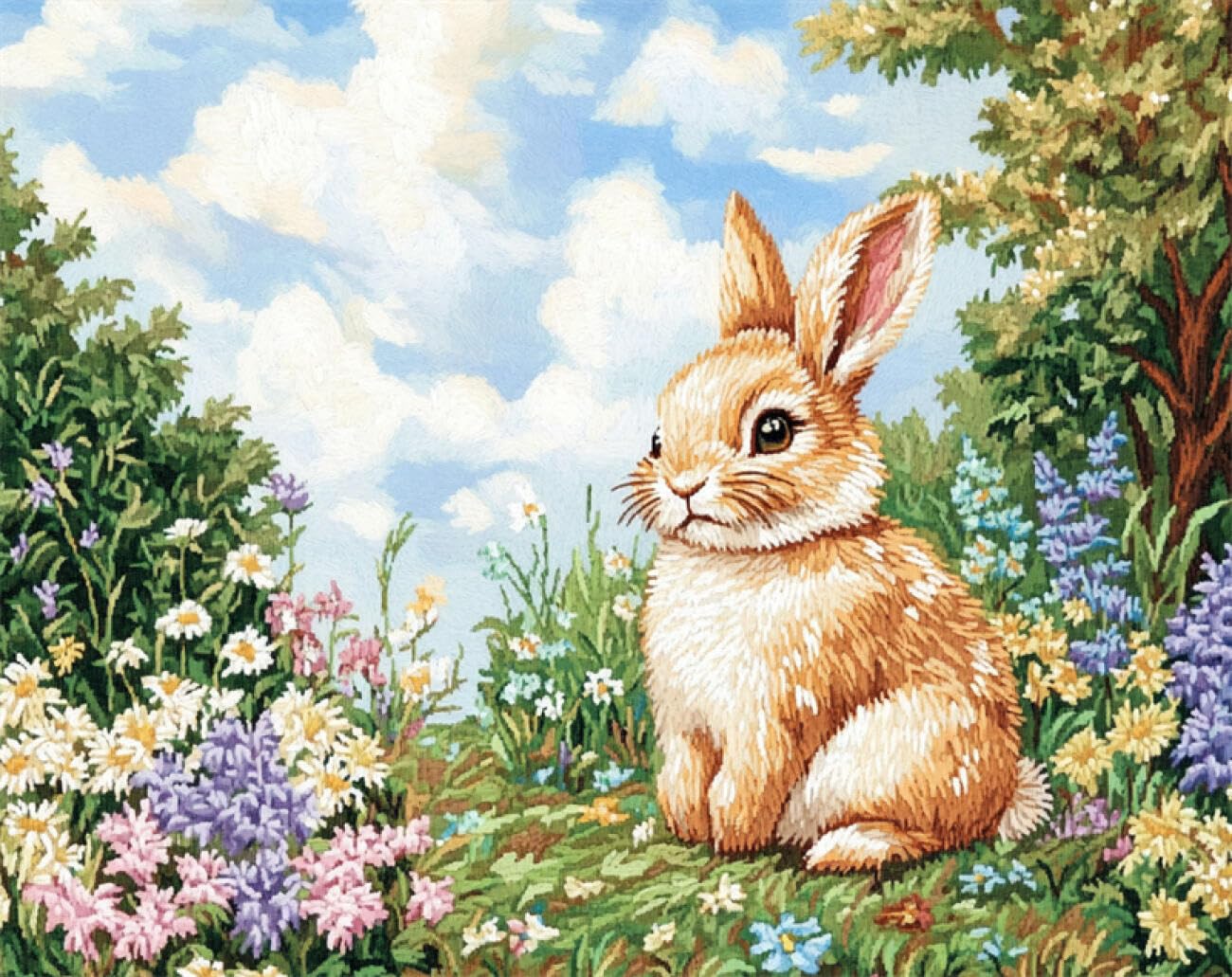 Axiangzik C Diy Ross Stitch Kit Rabbits And Flowers 11Ct 80X100cm