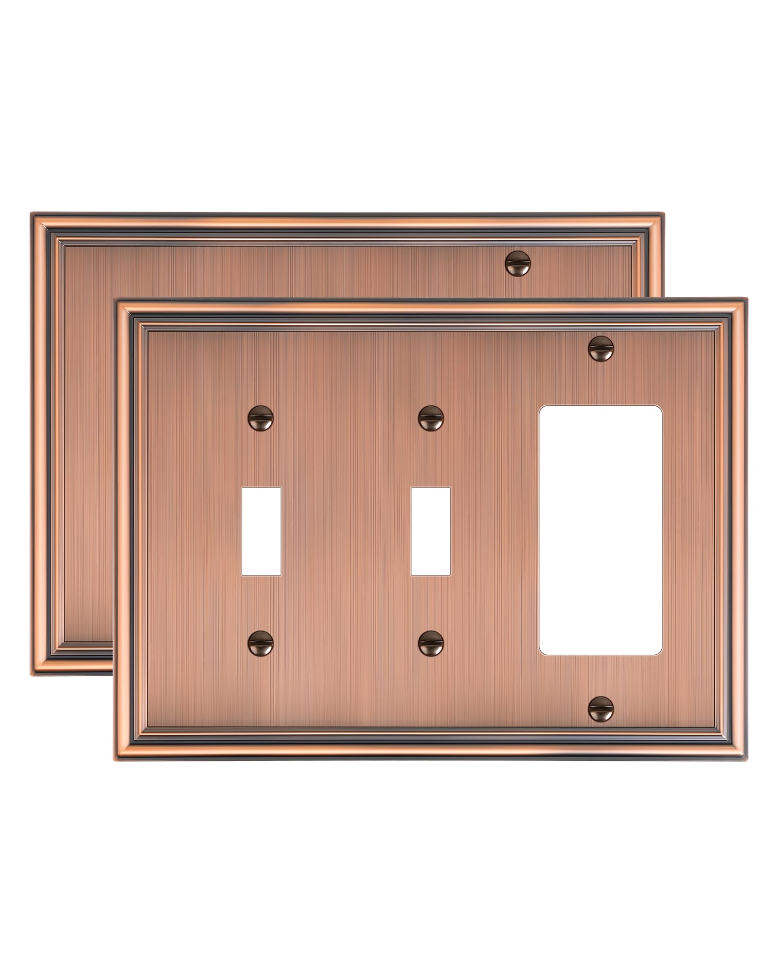 2-Pack Combo Double Toggle/Single Decorator Outlet Cover Plate, Zinc Alloy Decorative Antique Copper 4 Gang Switch Plates for Electrical Outlets, Receptacle, GFCI Outlet, Dimmer Switch