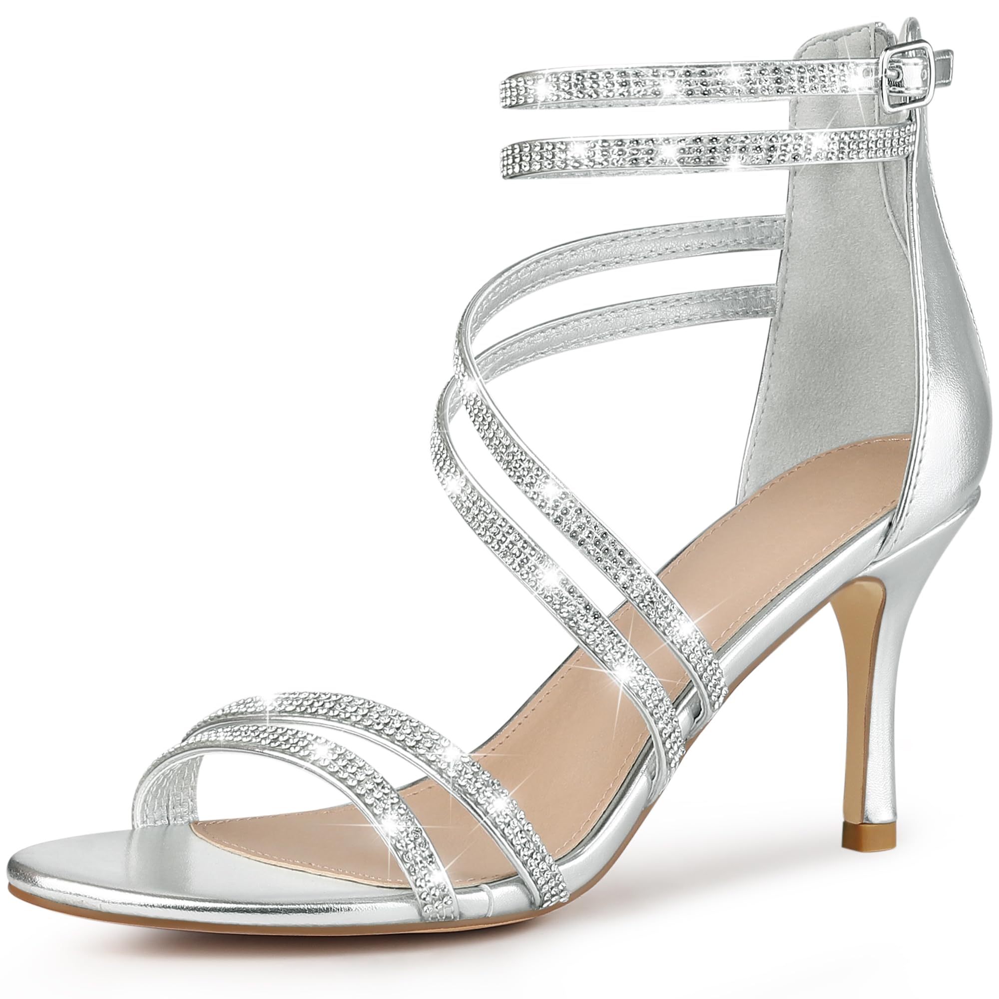 Perphy Stiletto Heel Strappy Rhinestone Heels Sandals for Women