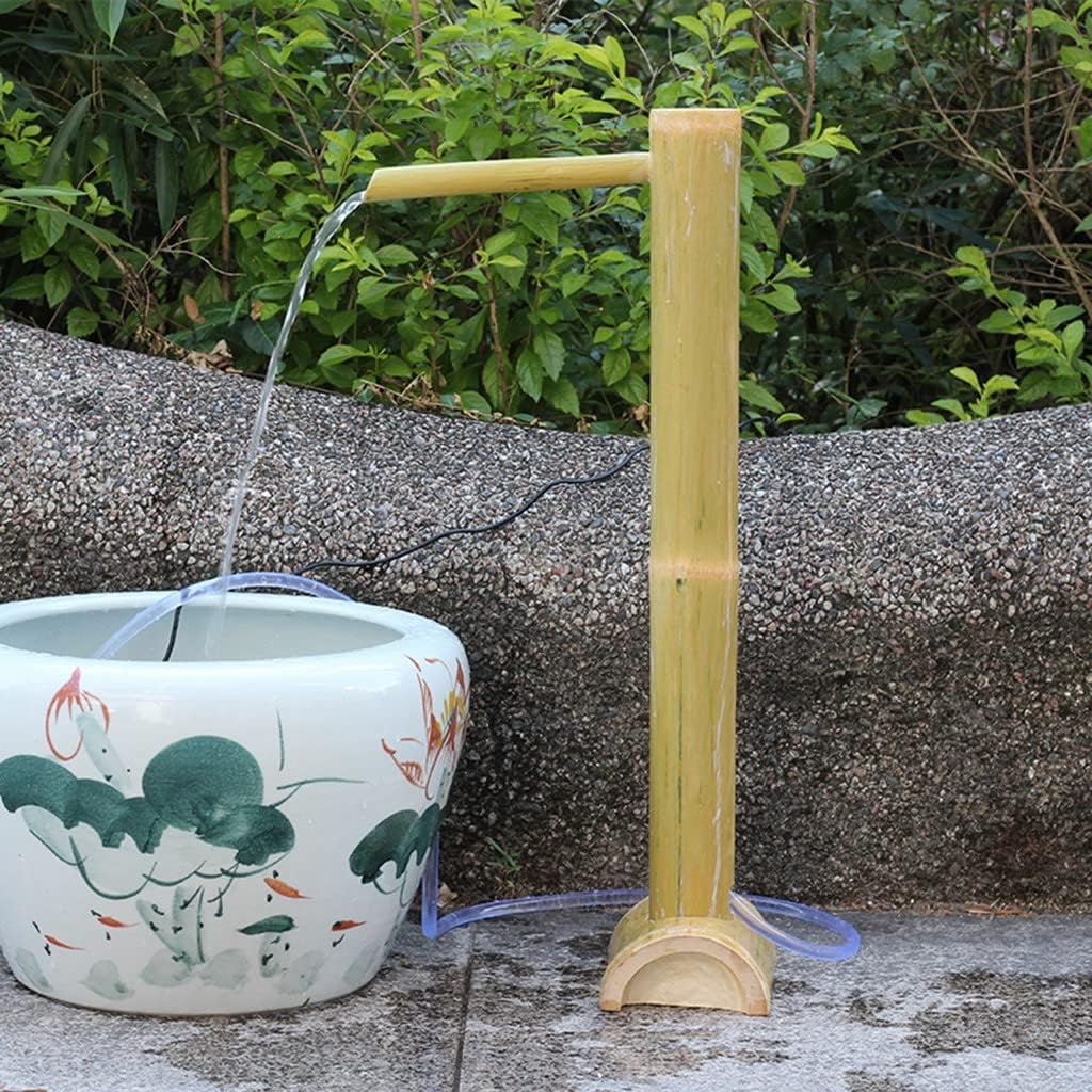Bamboo Water Fountain with Solar Pump, Bamboo Tube Shaped Indoor Fountain, Japanese Zen Garden Pond Water Feature Decoration, Handmade 40cm
