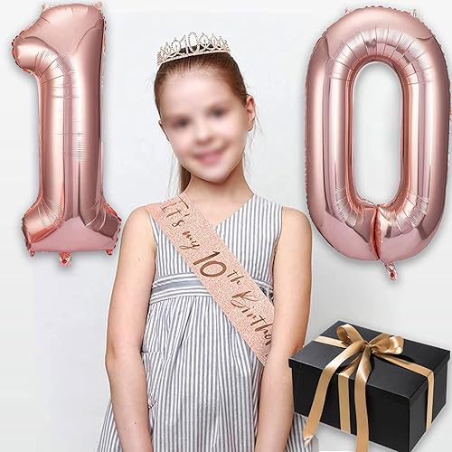 Miniatura 5 de 8 decoraciones de cumpleaños número 10 para niñas, incluye adorno para pastel de cumpleaños de 10, banda de reina de cumpleaños con alfiler de