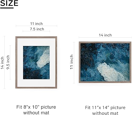 Miniatura 2 de Marco de fotos de madera negra de 11 x 14 pulgadas con paspartú de 8 x 10 pulgadas, marco de fotos de madera maciza con acabado venner y parte