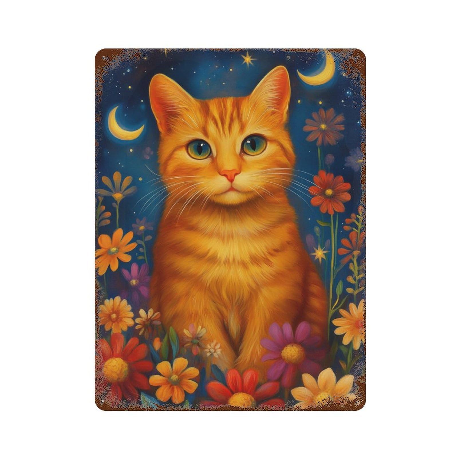 Garage Style Glowing Night Garden Cat-1 Vintage Rust Metal Sign 15.7"x11.8", Novelty Wall Decor for Bar And Workshop