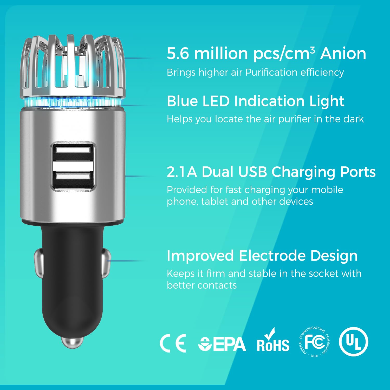 Amazon.com: Car Air Purifier Ionizer, Mini size 12V Plug-in Car Air  Freshener, Dual Fast Charge USB Car Charger