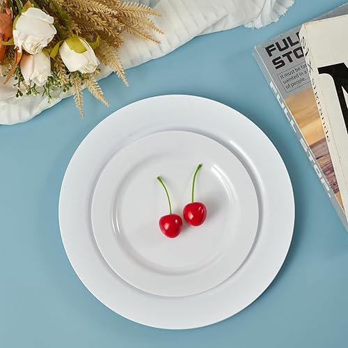 Miniatura 6 de FOCUSLINE 100 Count White Plastic Plates 10 Inch, Disposable Heavy Duty Plastic Dinner Plates- Premium Hard Plastic Plates Fancy Disposable White