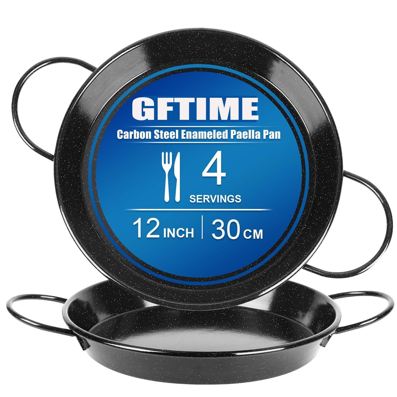 GFTIME Poêle à paella émaillée - 30 cm, antiadhésive, convient pour les cuisinières à gaz et électriques (pas à induction), parfaite pour les plats méditerranéens et espagnols, 4 portions