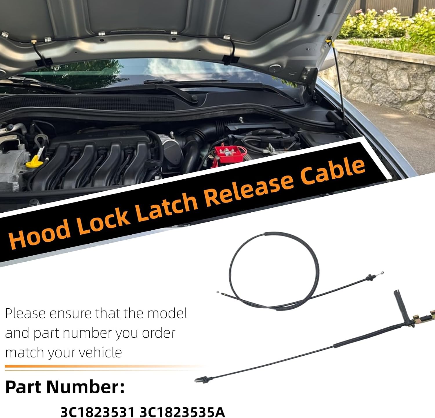 Pairs Hood Lock Latch Release Cable Front and Rear Compatible with Volkswagen Passat CC 3C1823531 3C1823535A