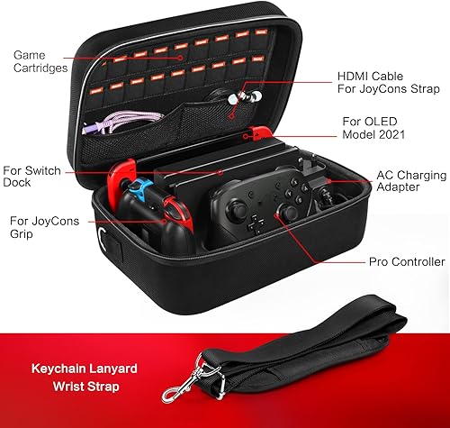 Miniatura 8 de ivoler Funda de almacenamiento para Nintendo Switchpara Switch modelo OLED 2021 bolsa de mensajero duro de viaje portátil forro suave 18 juegos para