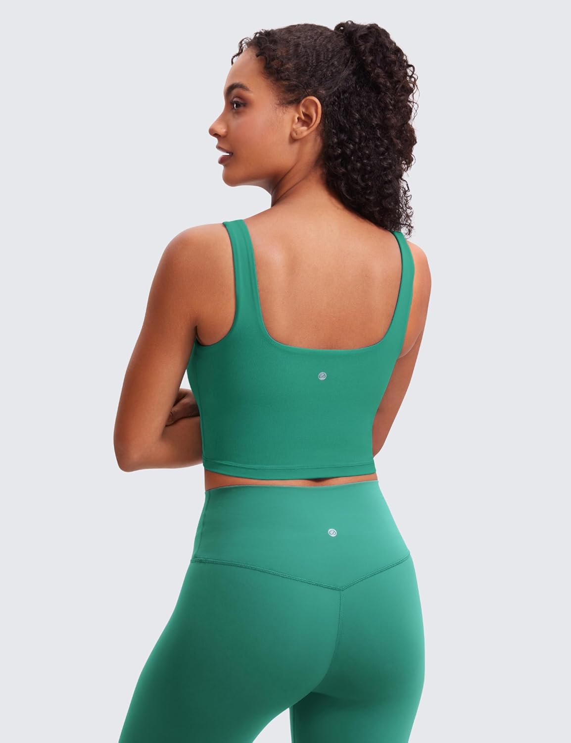 CRZ YOGA Butterluxe Womens Square Neck Longline Sports Bra - Workout Crop Tank Tops Padded Yoga Camisole with Built in Pads