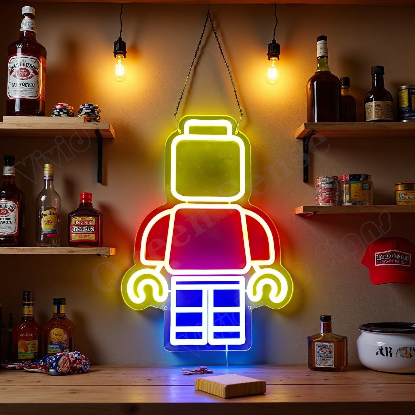 Queen Sense 16"x11.5" Classic Legos Man LED Neon Sign Light for Man Cave USB Powered Dimmable LED Signs BH1342