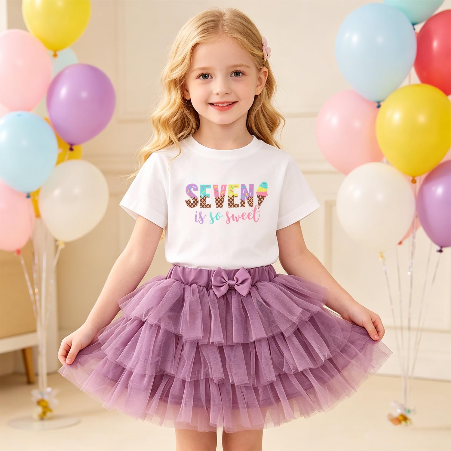 SOFEON Toddler Girl Birthday Outfits Ice Cream 2nd/3rd/4th/5th/6th/7th Birthday T-Shirt Tutu Skirt 2Pcs Cake Smash Outfits