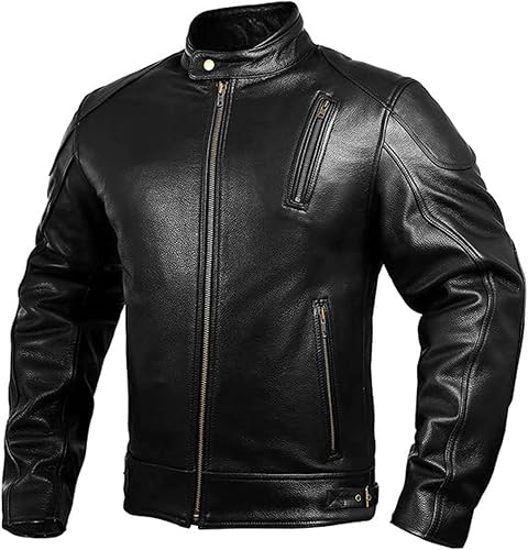 Chaquetas de moto de cuero para hombre, color negro, con blindaje CE, para carreras