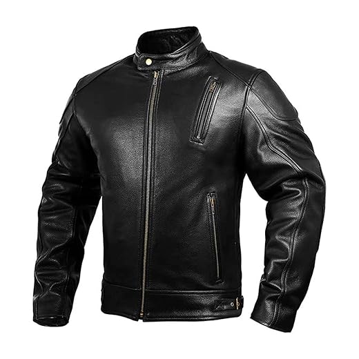 HWK Jaqueta de couro para motociclista com armadura masculina, jaqueta de couro genuíno Cafe Racer para equitação resistente ao clima