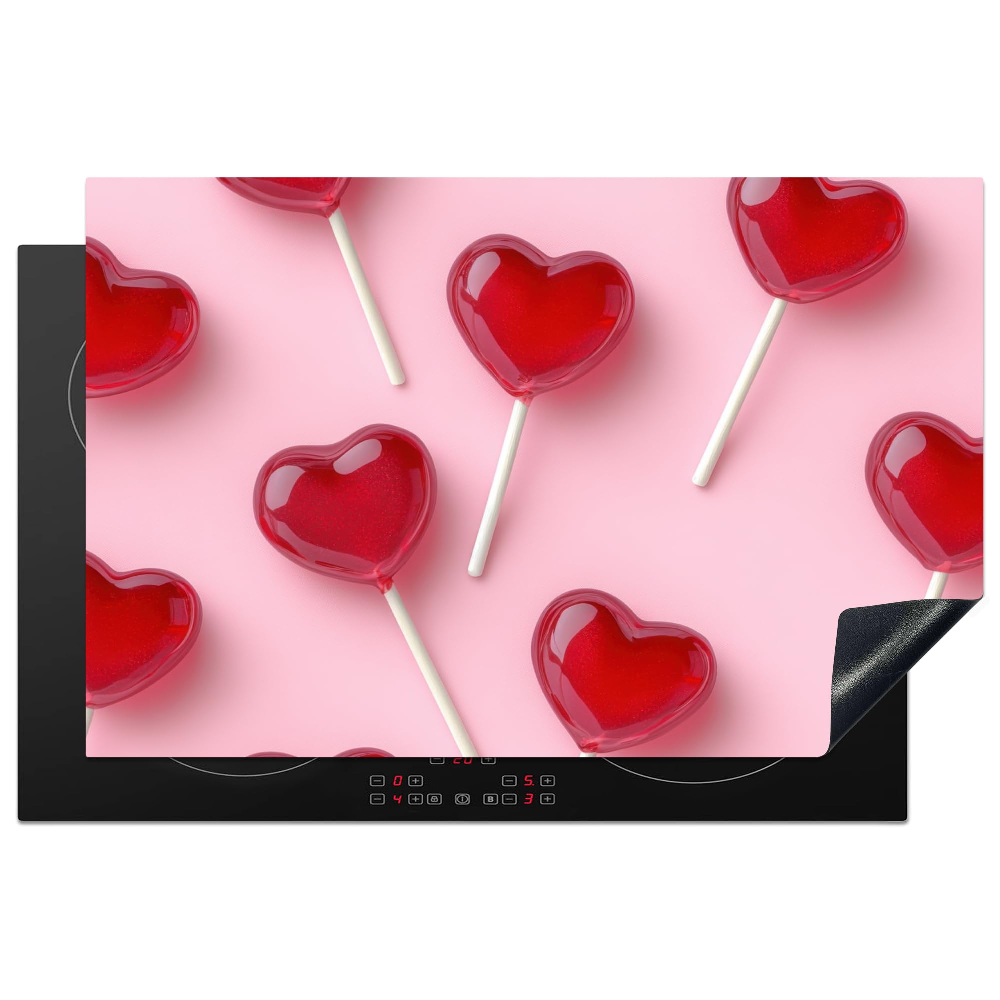 KitchenYeah© Induction Hob Cover Protector Mat 20.5"x31.5" / 80.2x52.2 cm Kitchen Universal Ceramic Covers for Electric Cookers Vinyl Lollies - Hearts - Pink